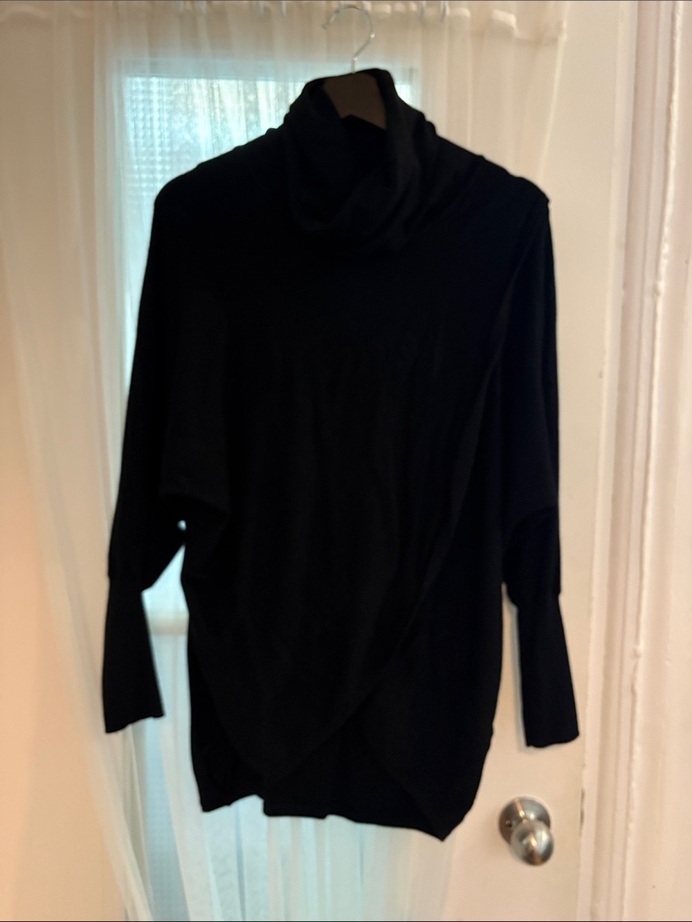 Simons Black Draped Turtleneck Knit Sweater